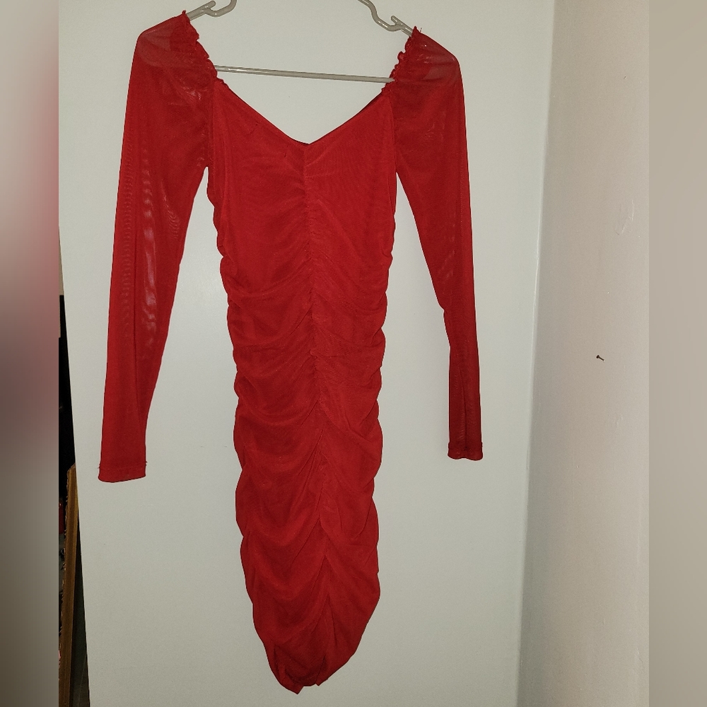 Red Ruched Bodycon Dress - Picture 3 of 3